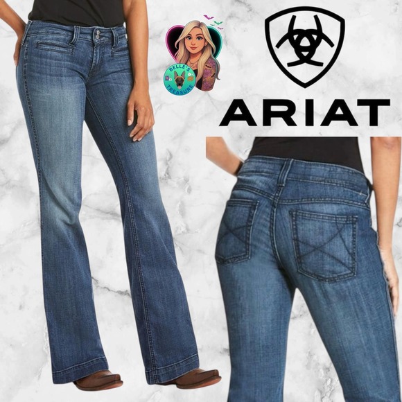 Ariat Denim Trouser Jeans Women's 30S Blue Bell Mid Rise Ella Wide Leg 32x29